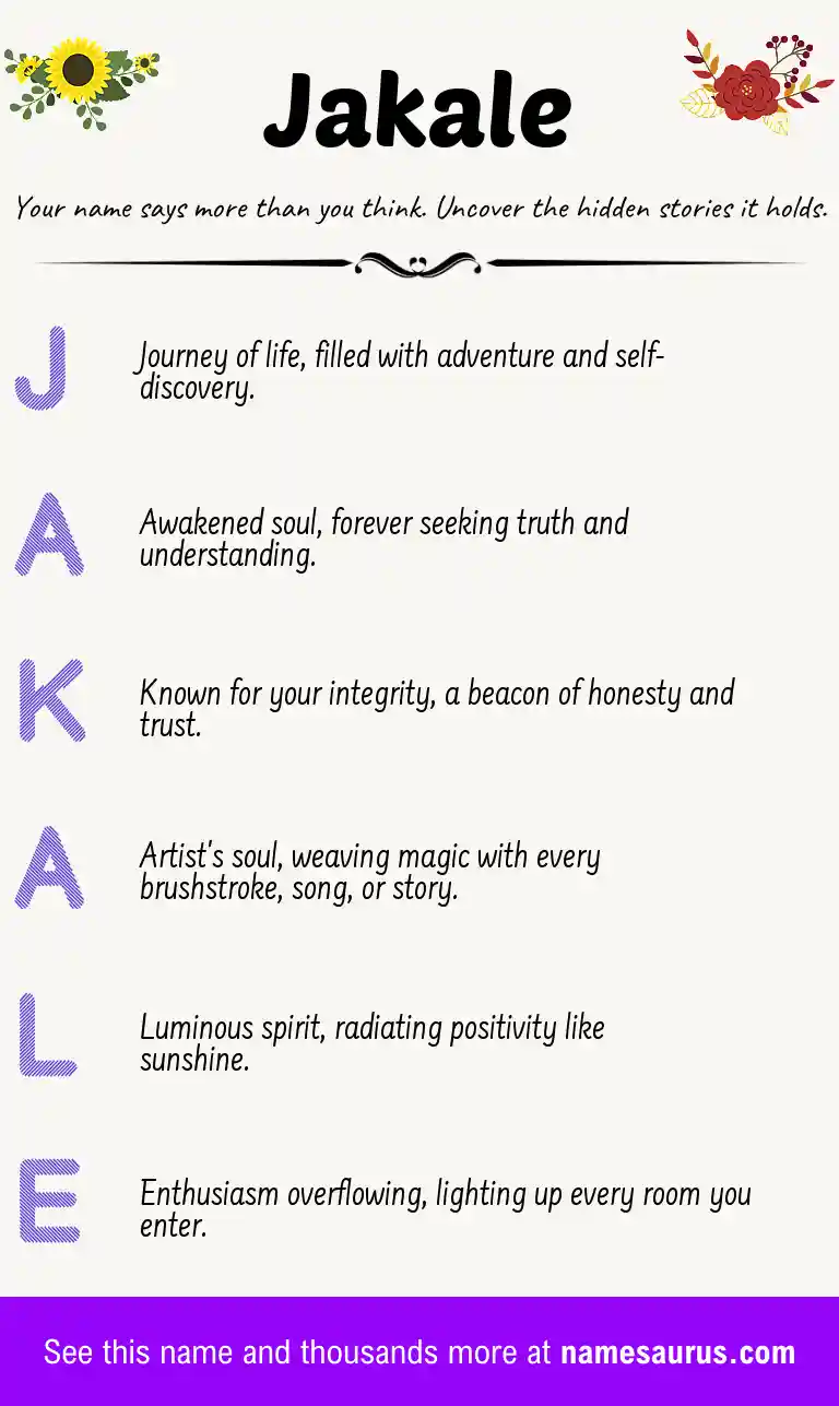 Acrostic poem about Jakale.
