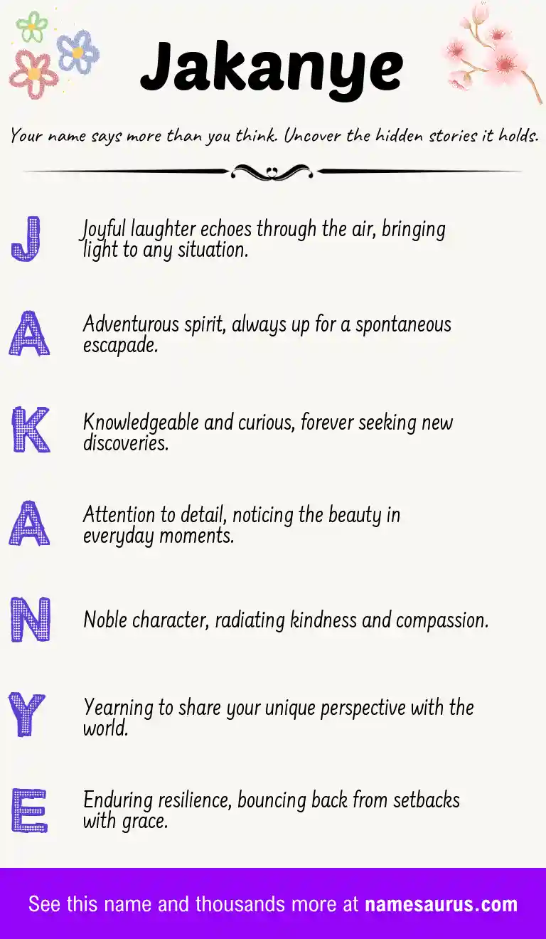 Acrostic poem about Jakanye.
