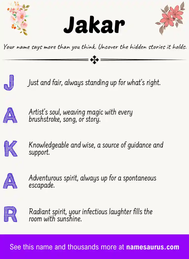 Acrostic poem about Jakar.