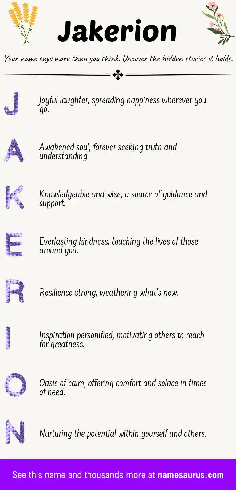 Acrostic poem about Jakerion.