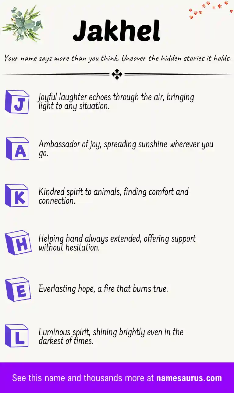 Acrostic poem about Jakhel.