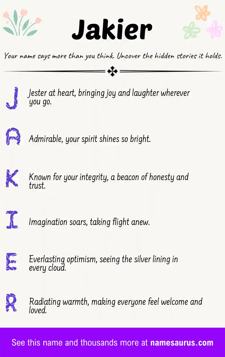 Acrostic poem about Jakier.