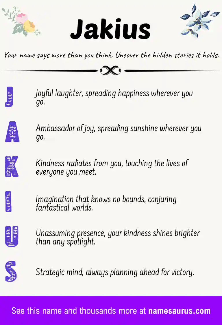 Acrostic poem about Jakius.
