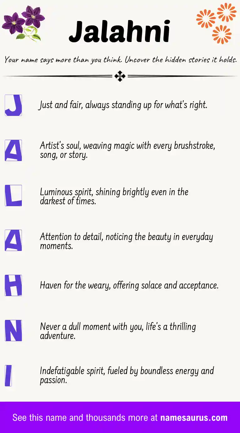Acrostic poem about Jalahni.