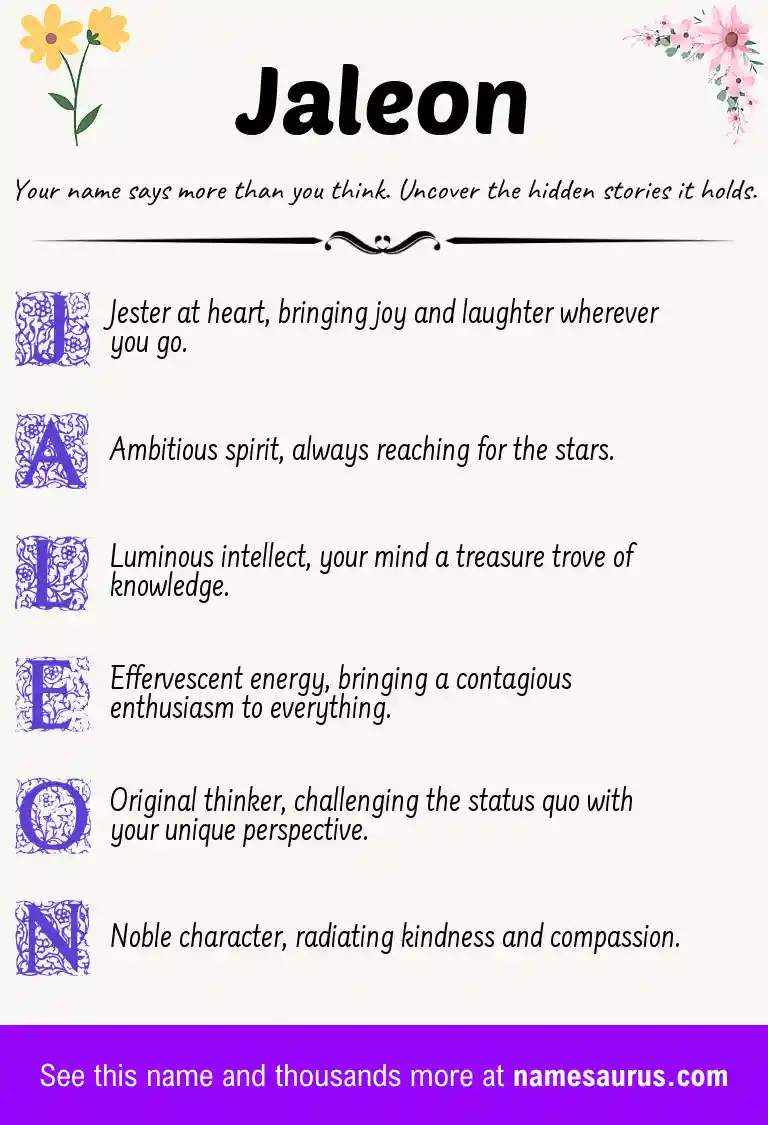Acrostic poem about Jaleon.