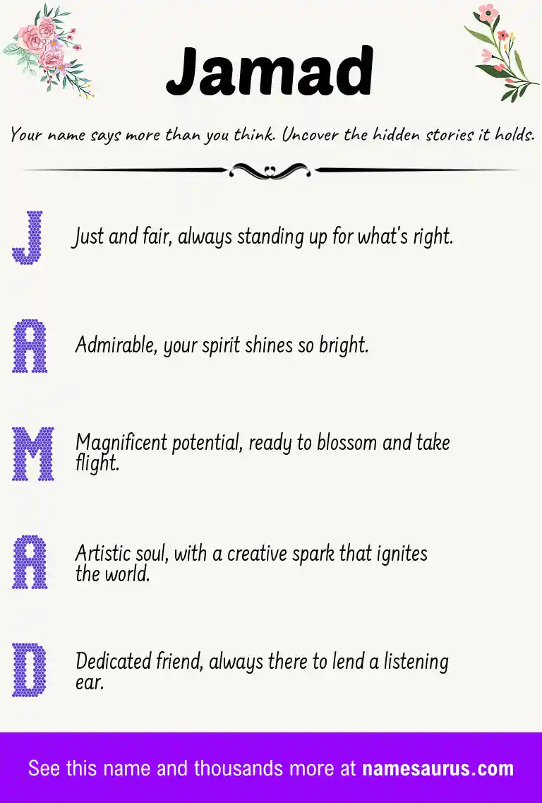 Acrostic poem about Jamad.