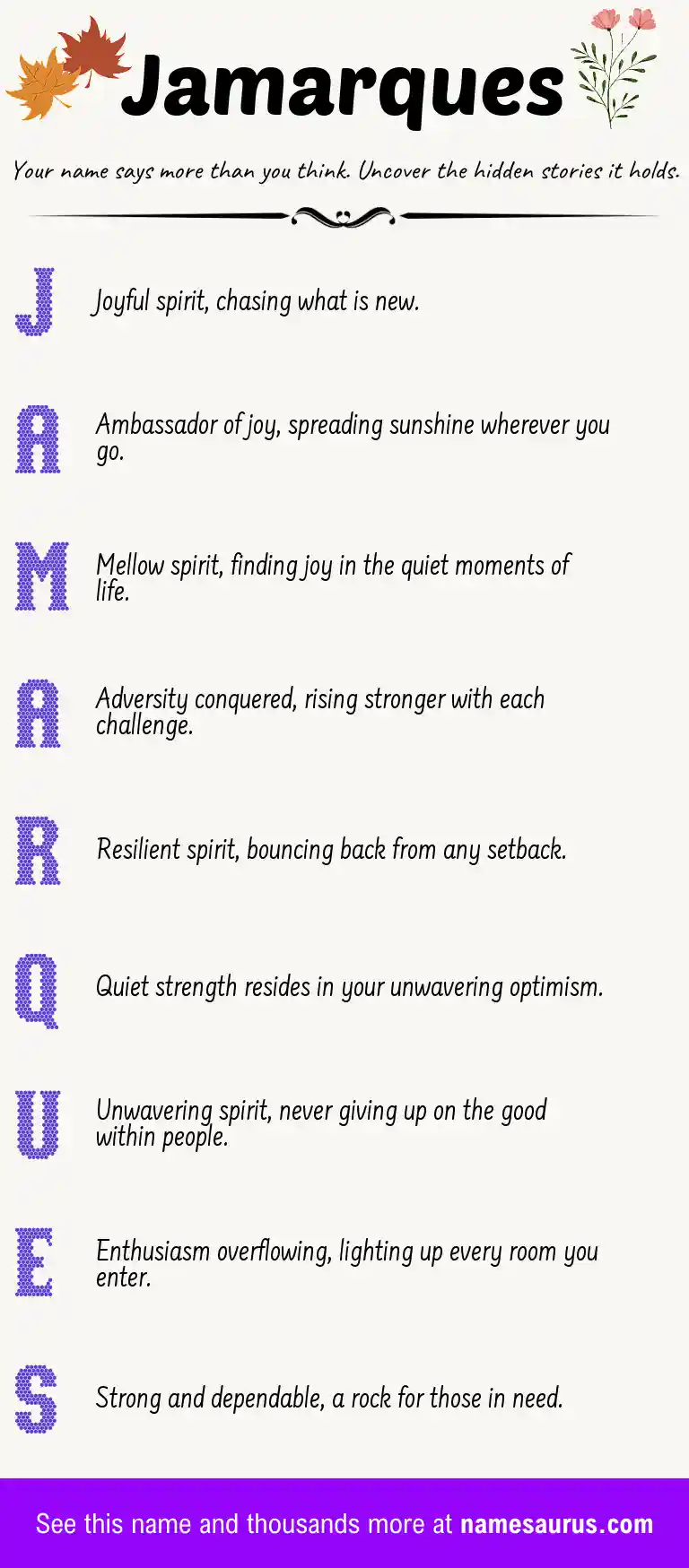 Acrostic poem about Jamarques.