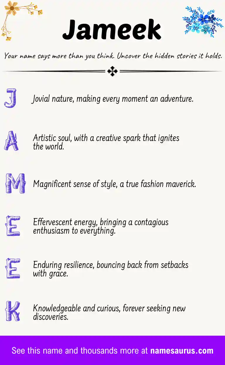 Acrostic poem about Jameek.