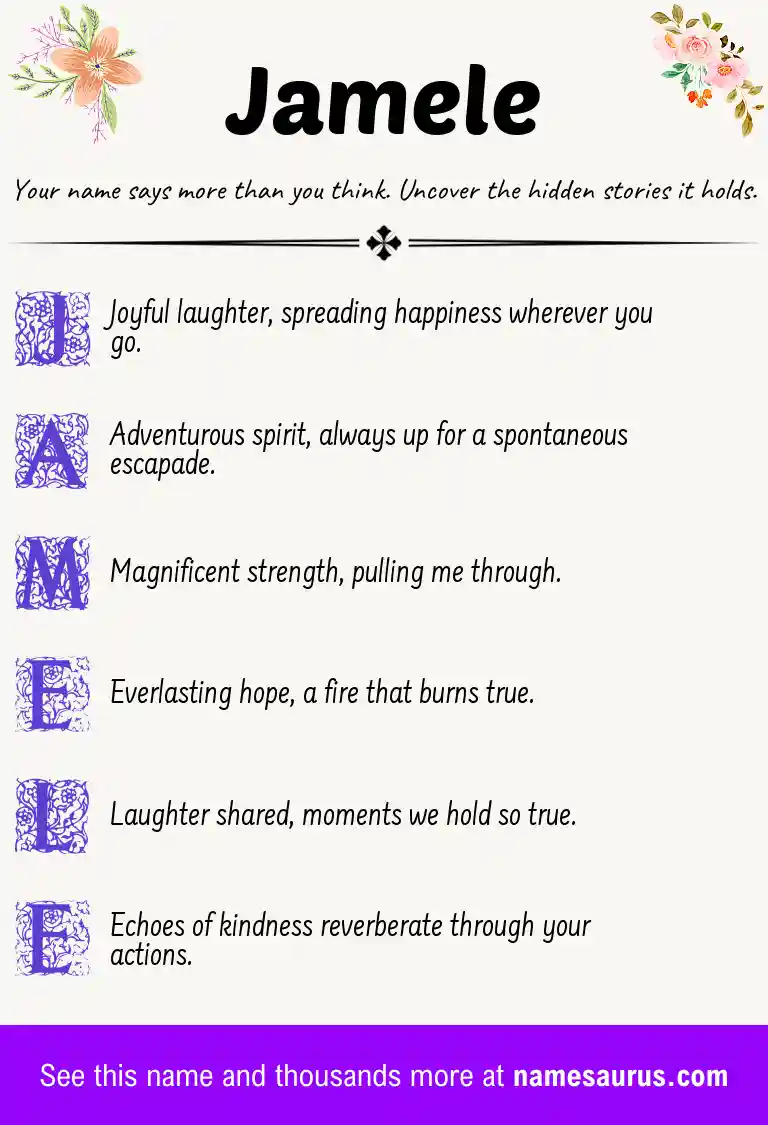 Acrostic poem about Jamele.