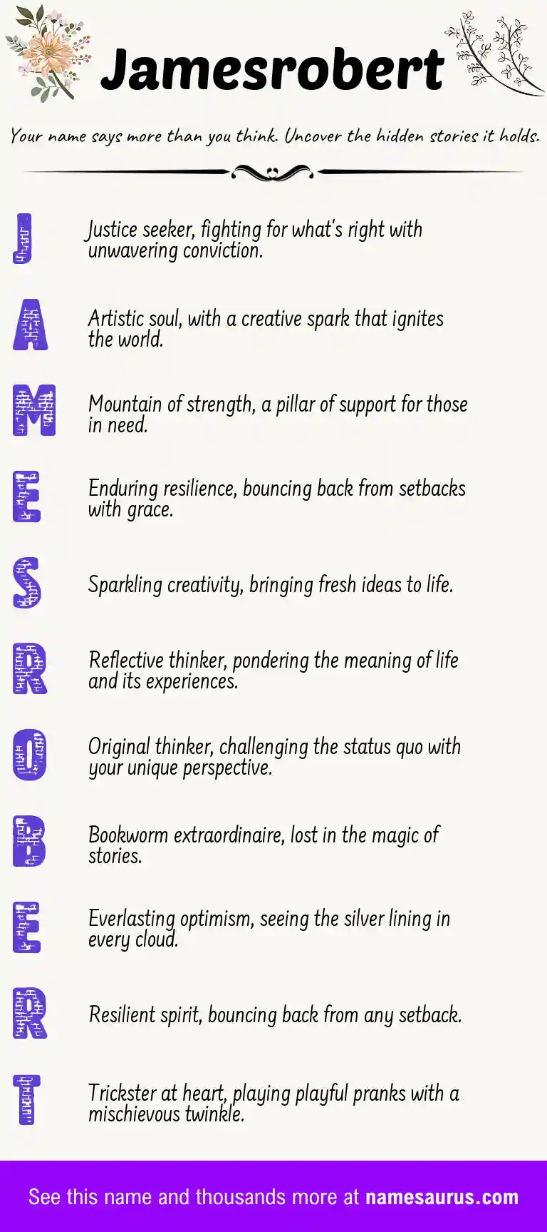 Acrostic poem about Jamesrobert.