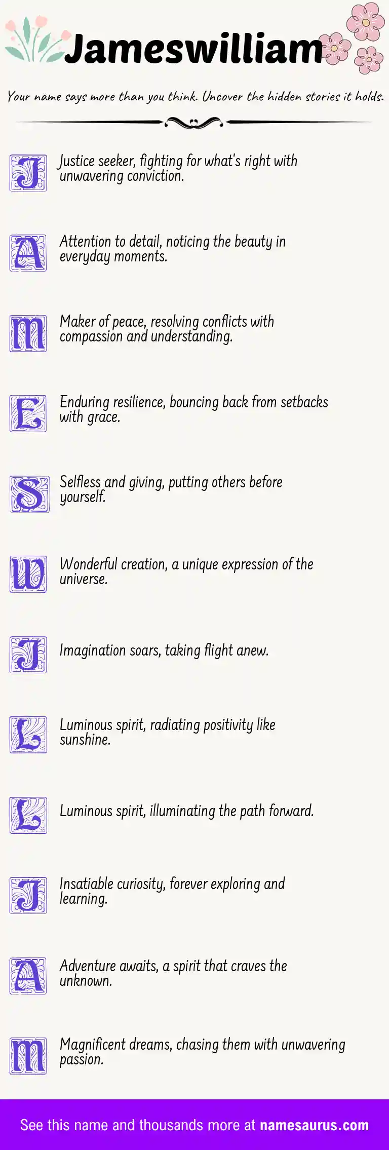 Acrostic poem about Jameswilliam.