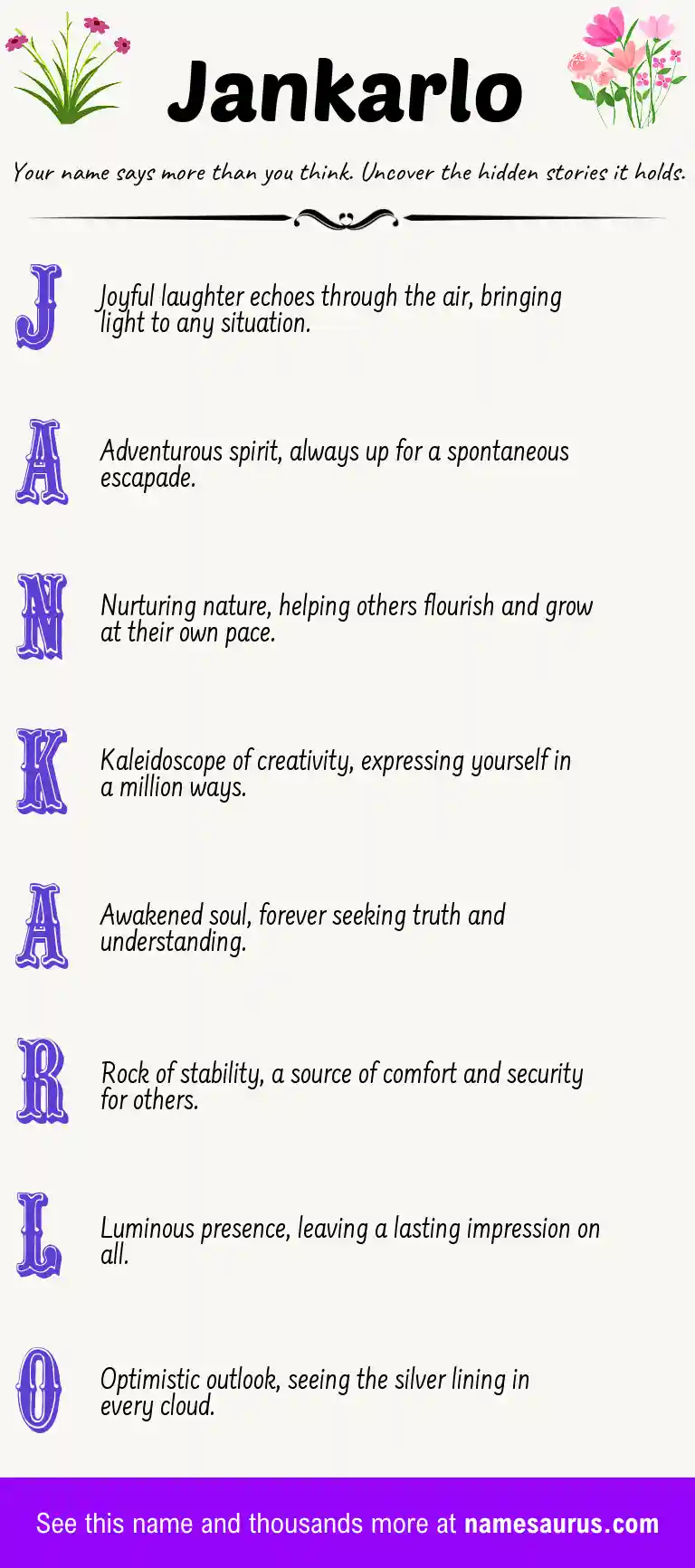 Acrostic poem about Jankarlo.