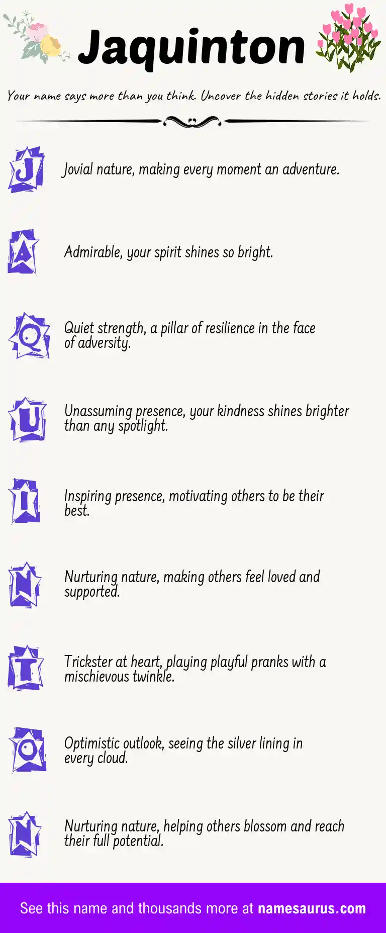 Acrostic poem about Jaquinton.