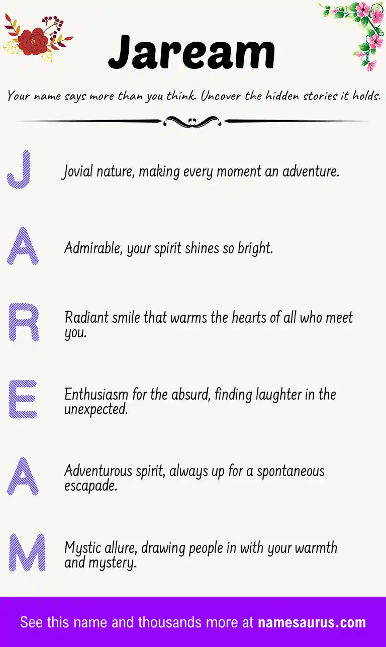 Acrostic poem about Jaream.