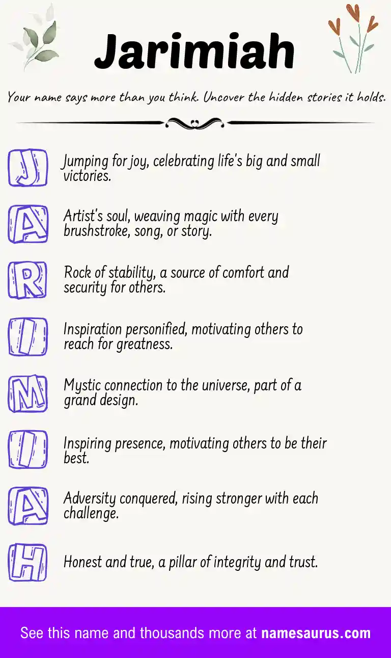 Acrostic poem about Jarimiah.