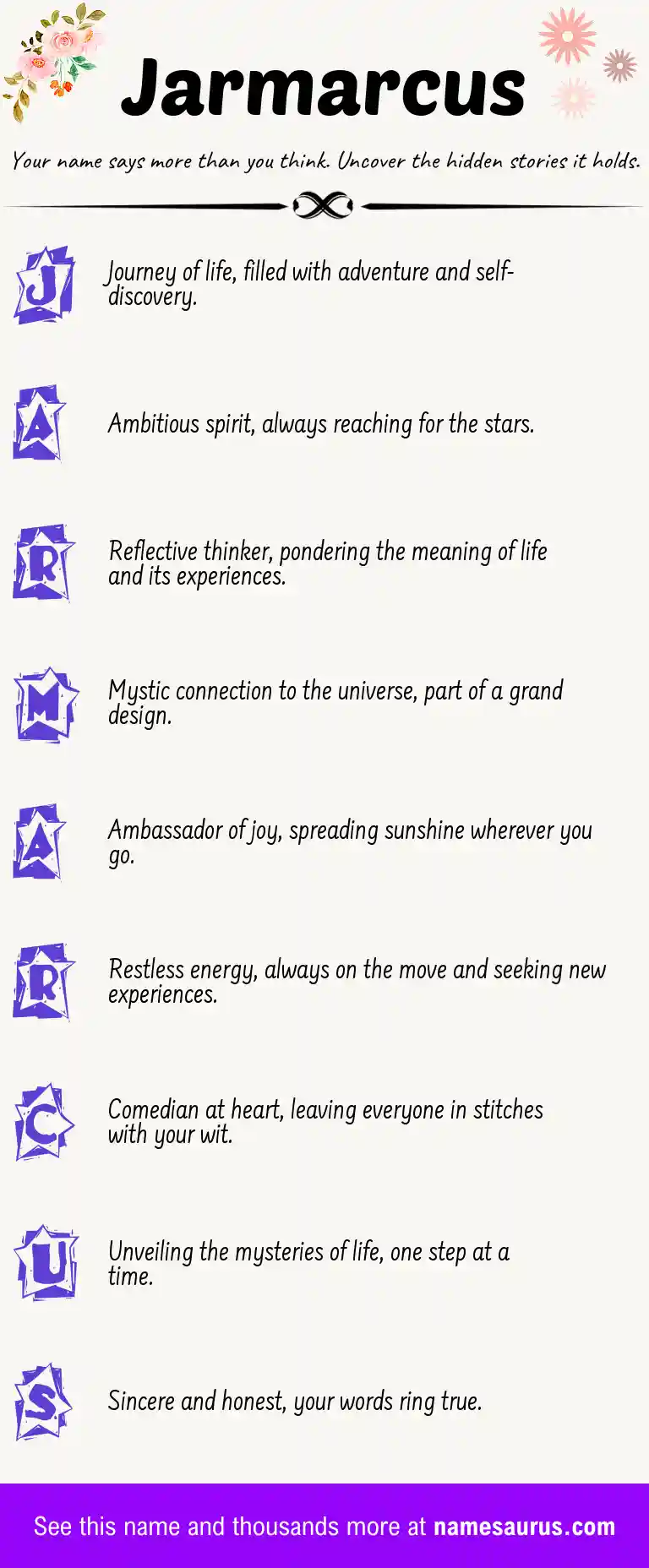 Acrostic poem about Jarmarcus.