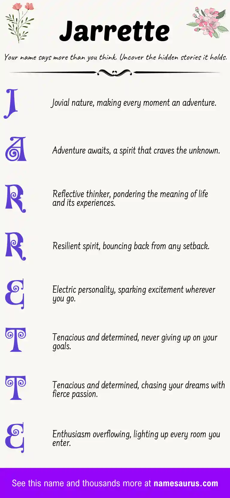 Acrostic poem about Jarrette.