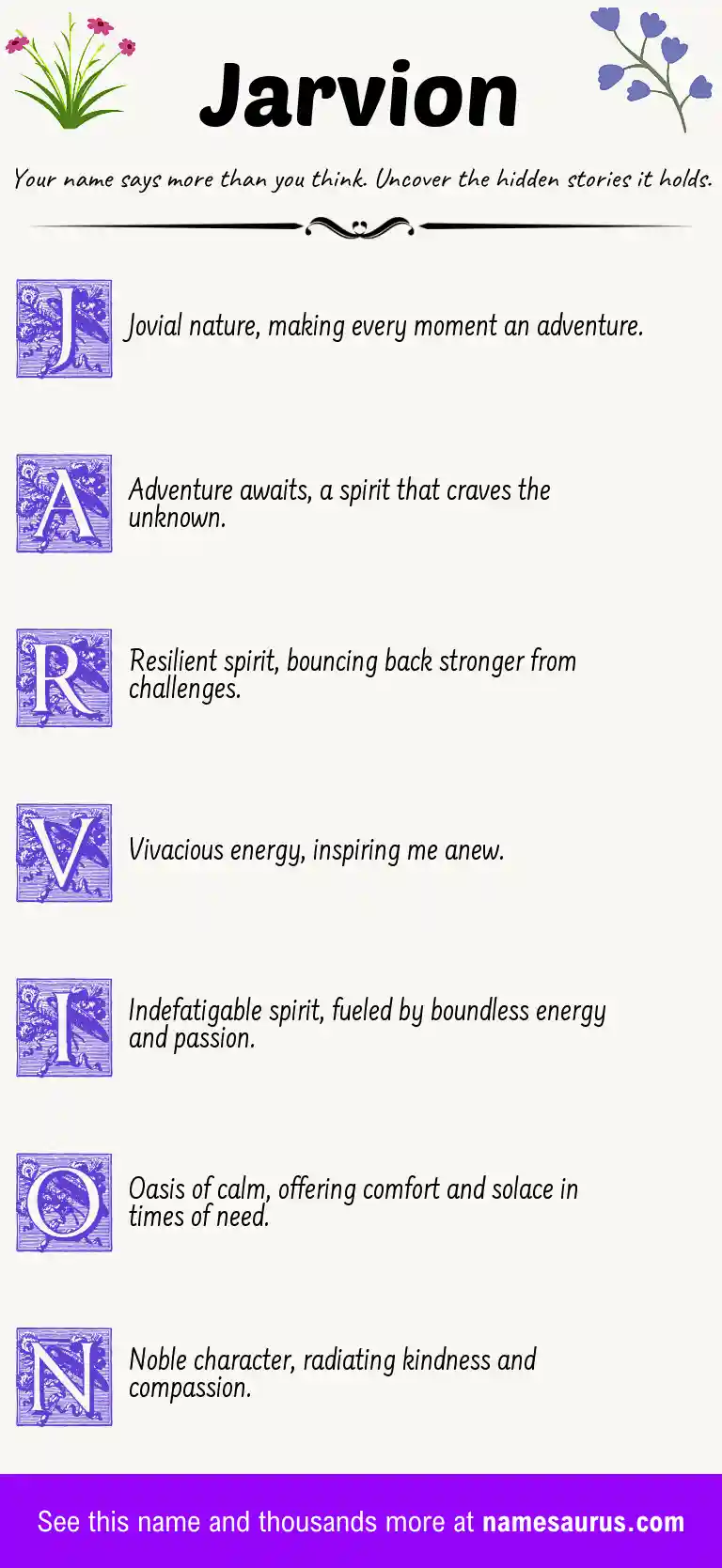 Acrostic poem about Jarvion.