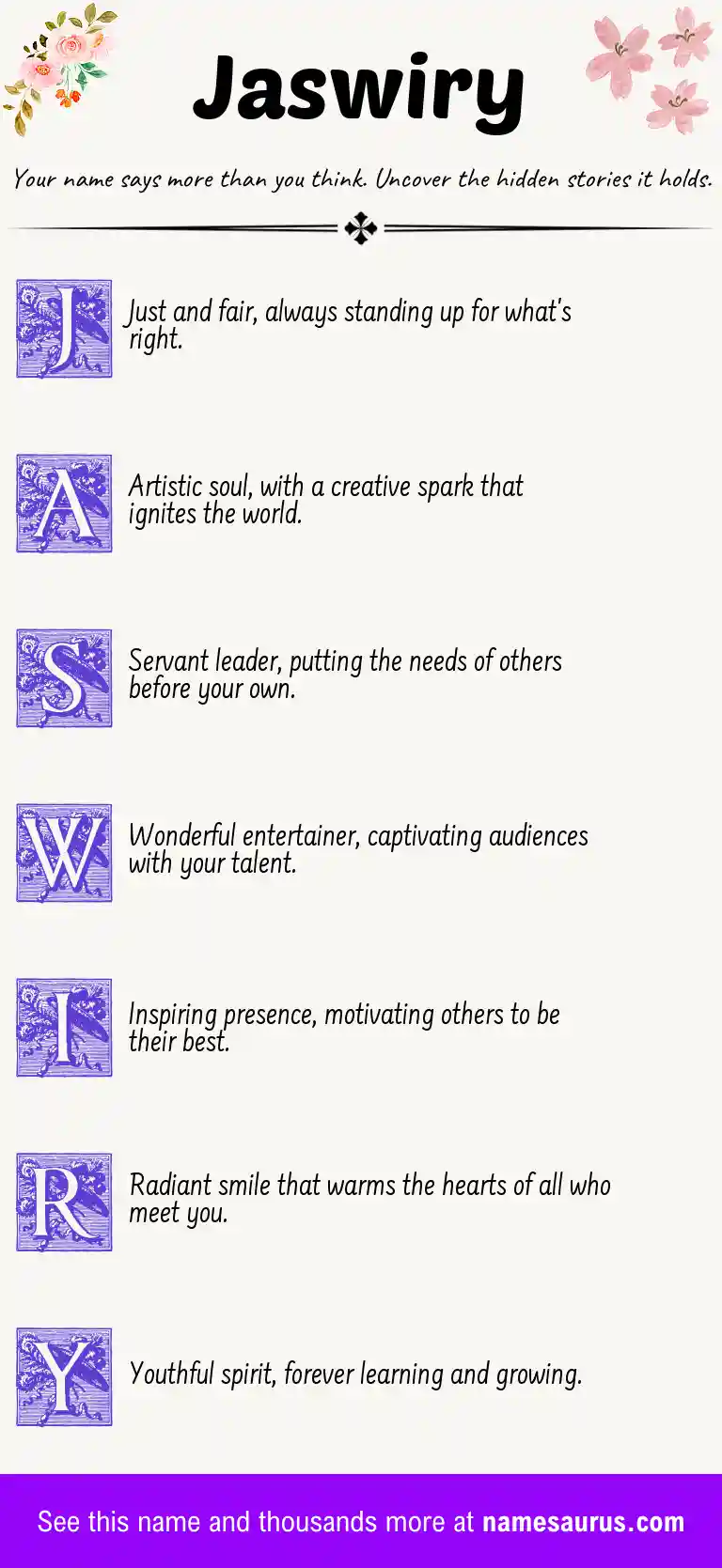 Acrostic poem about Jaswiry.