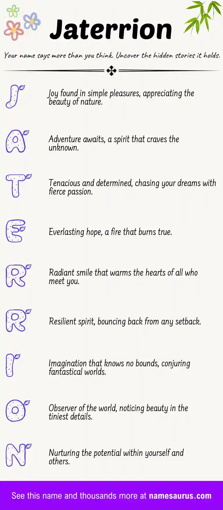 Acrostic poem about Jaterrion.
