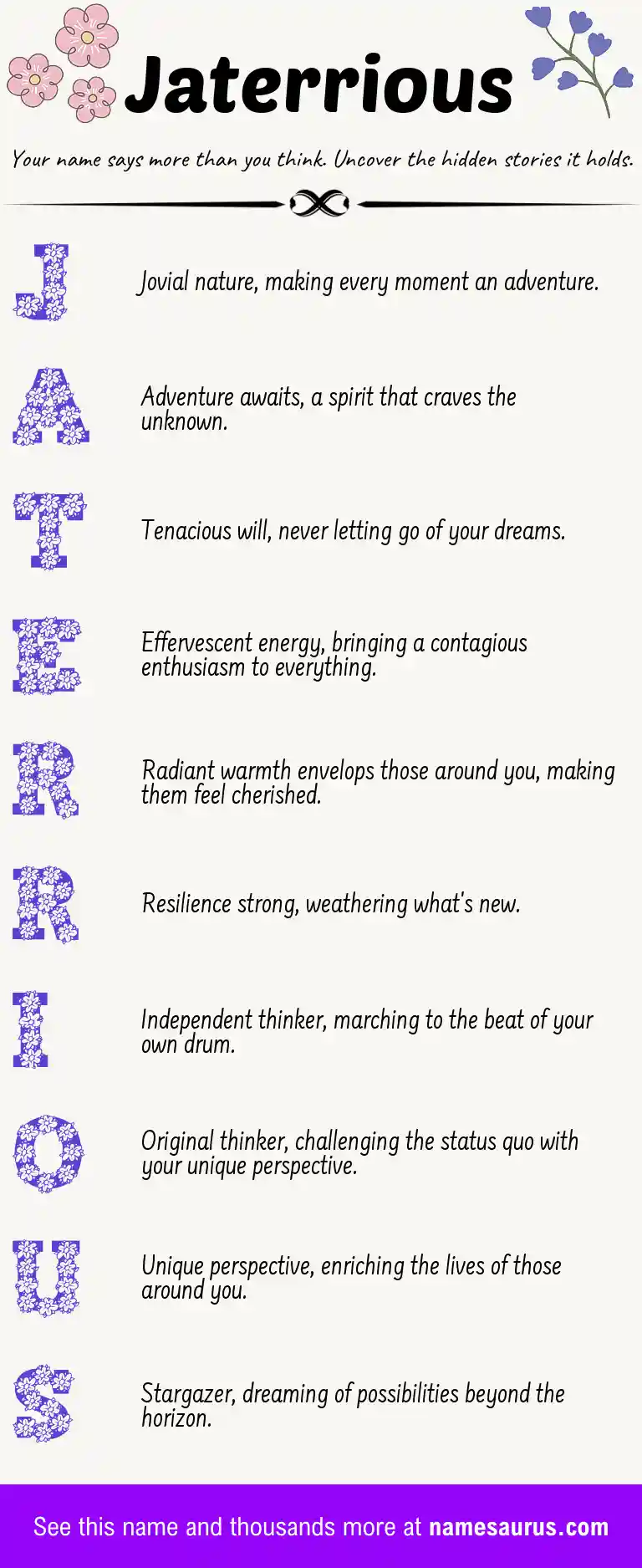 Acrostic poem about Jaterrious.