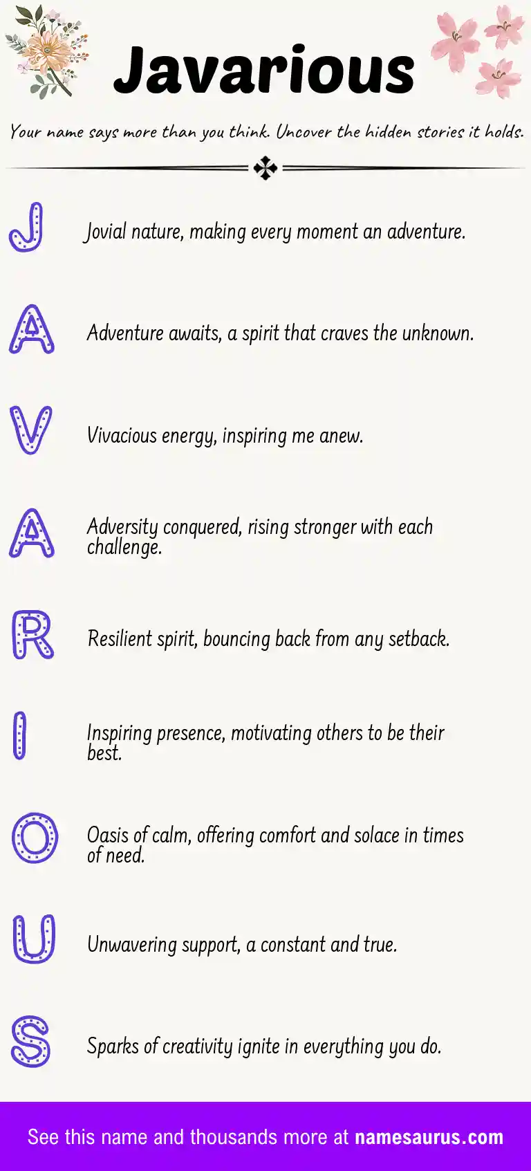 Acrostic poem about Javarious.