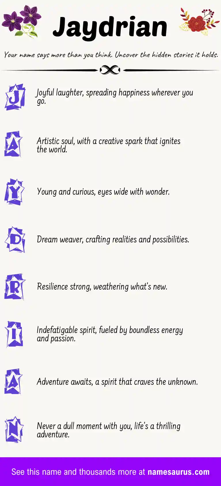 Acrostic poem about Jaydrian.