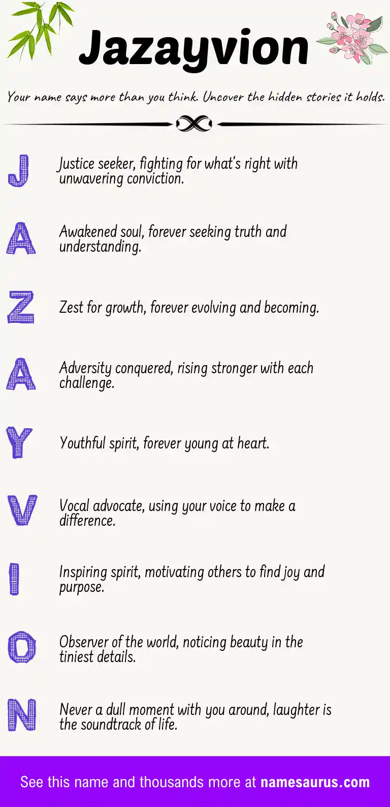 Acrostic poem about Jazayvion.
