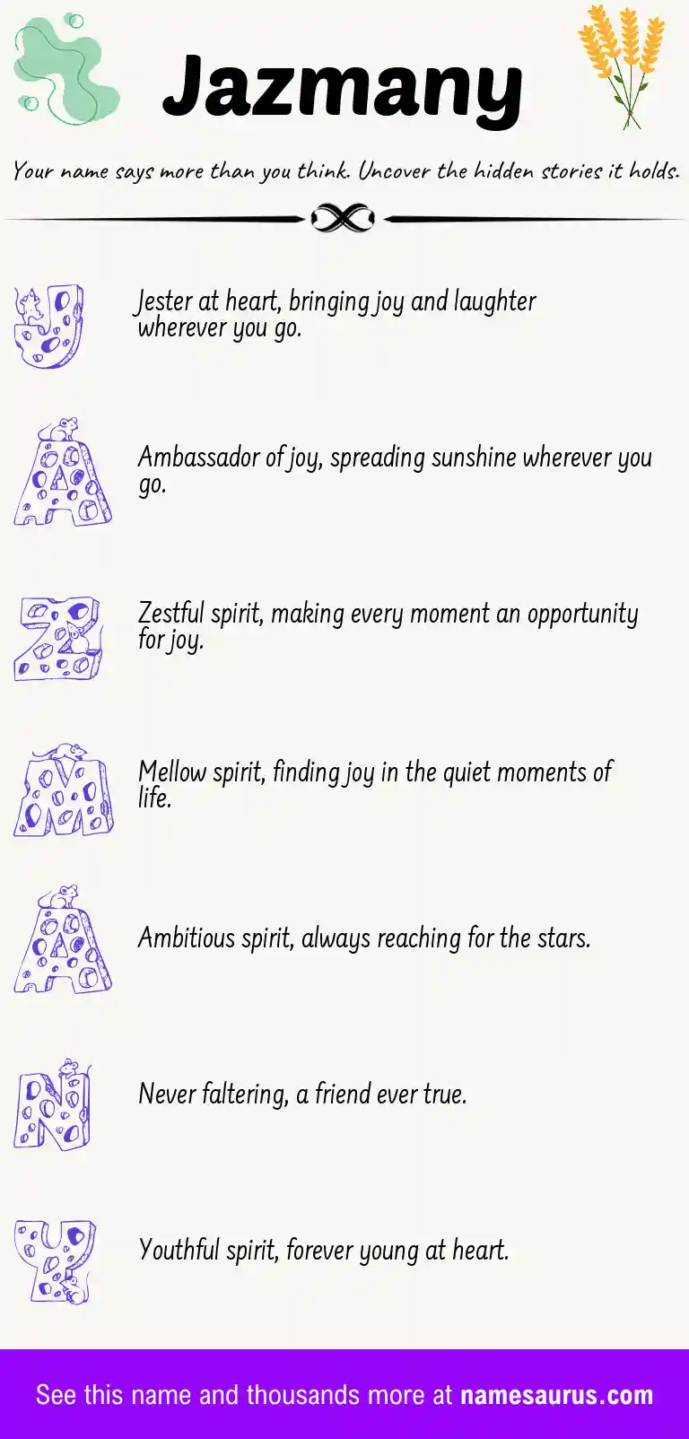 Acrostic poem about Jazmany.