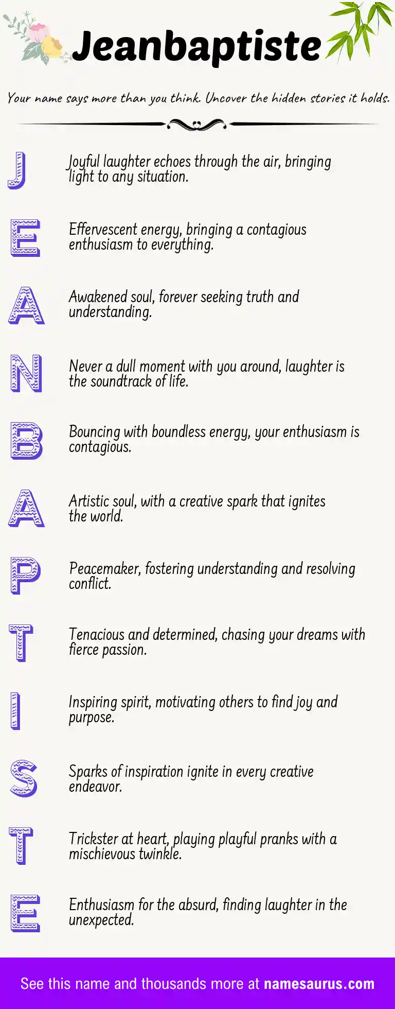 Acrostic poem about Jeanbaptiste.