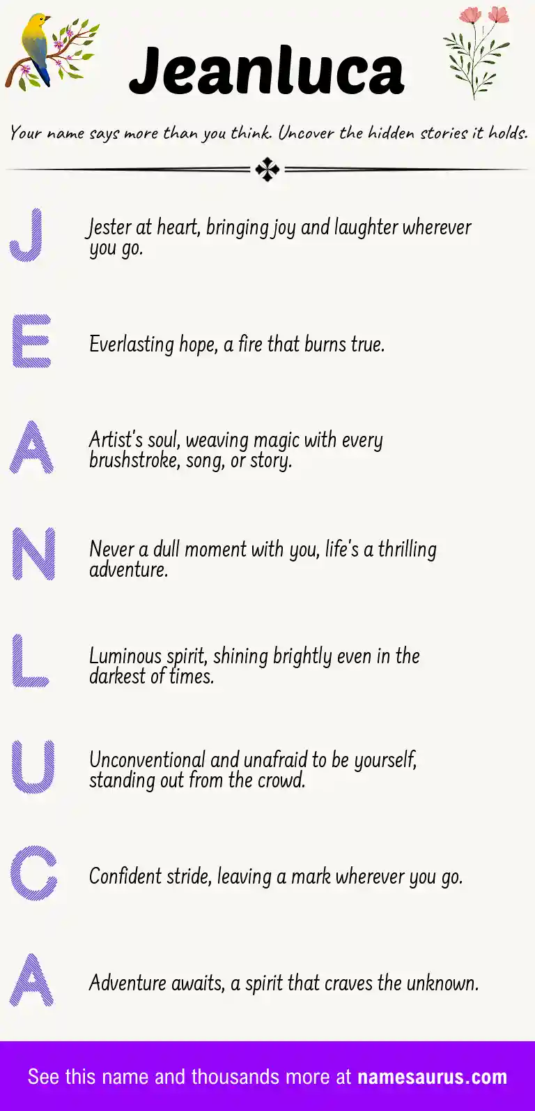 Acrostic poem about Jeanluca.