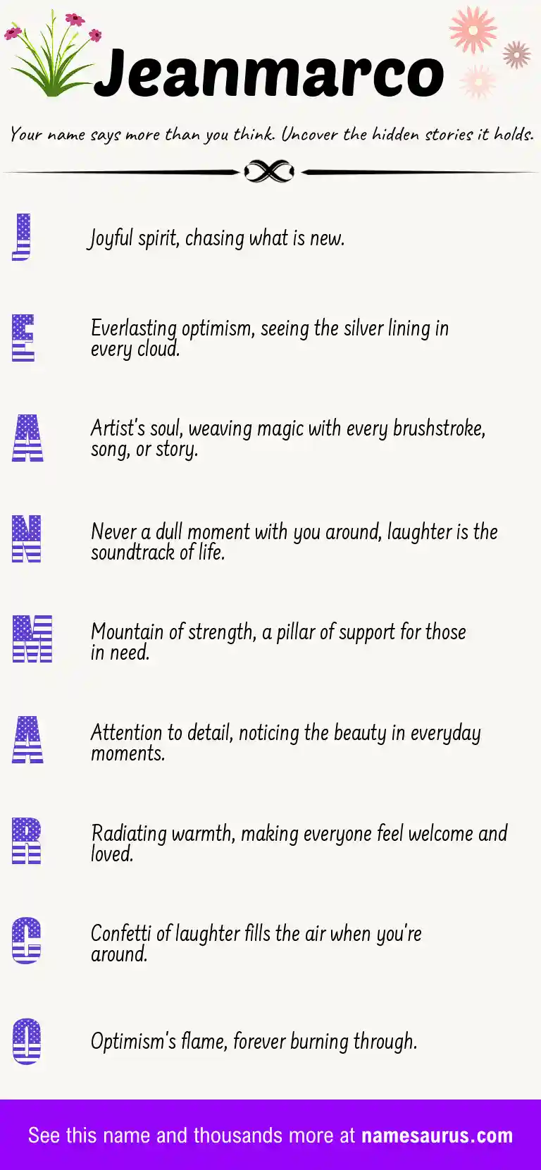 Acrostic poem about Jeanmarco.