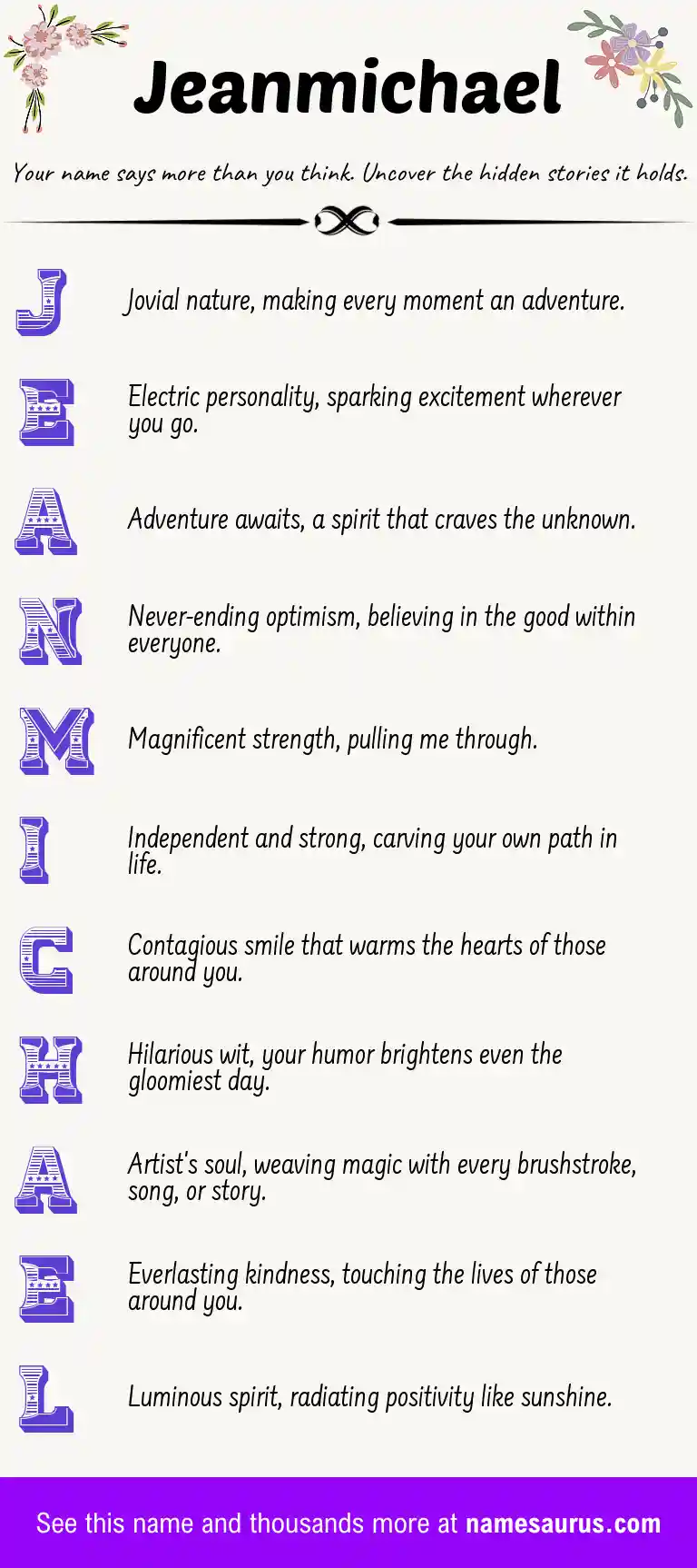 Acrostic poem about Jeanmichael.