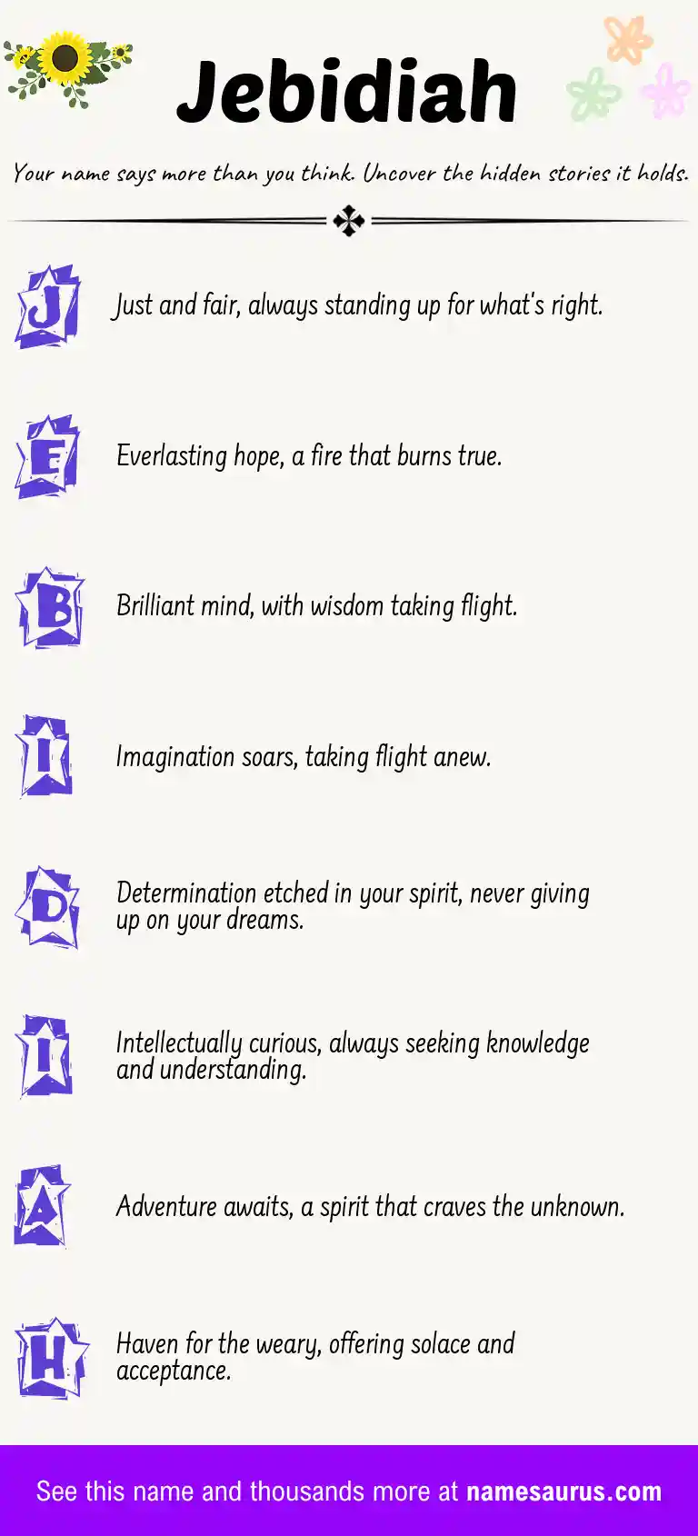 Acrostic poem about Jebidiah.