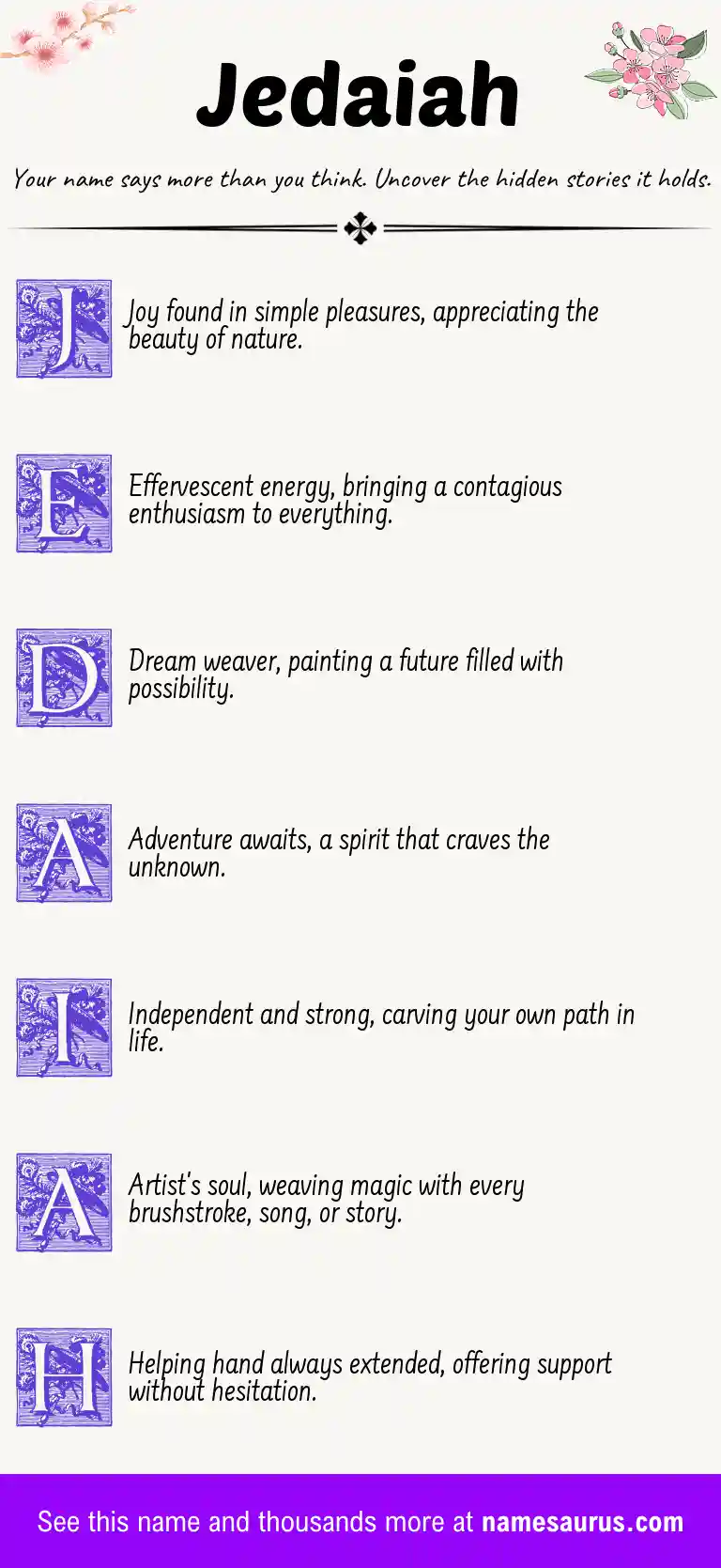 Acrostic poem about Jedaiah.