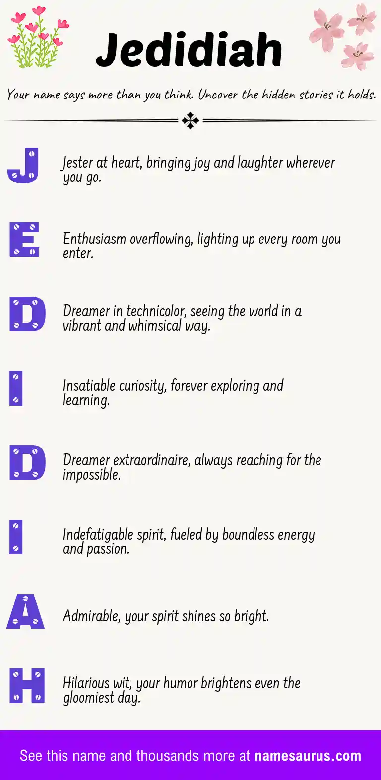 Acrostic poem about Jedidiah.