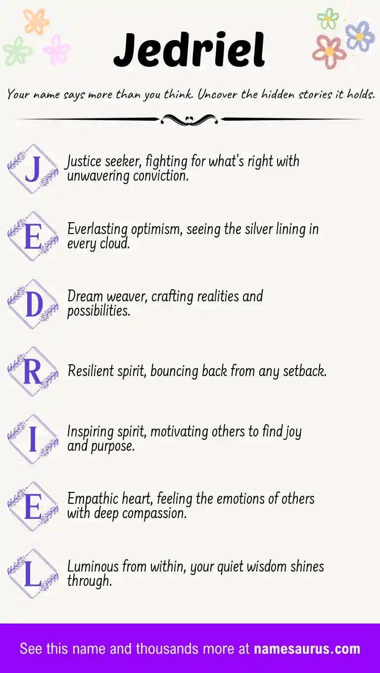 Acrostic poem about Jedriel.