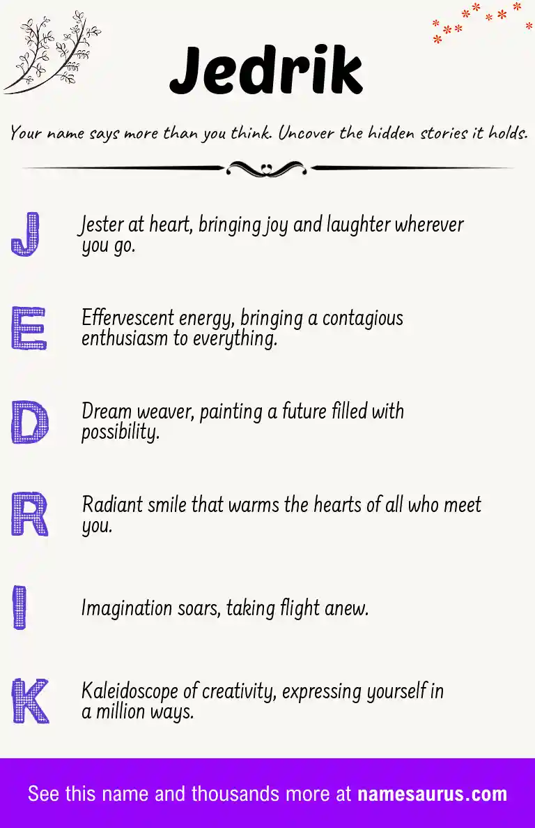 Acrostic poem about Jedrik.