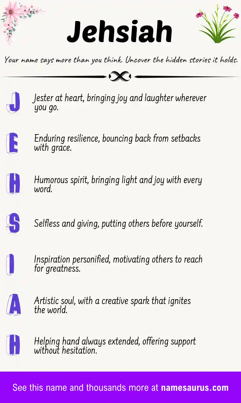 Acrostic poem about Jehsiah.