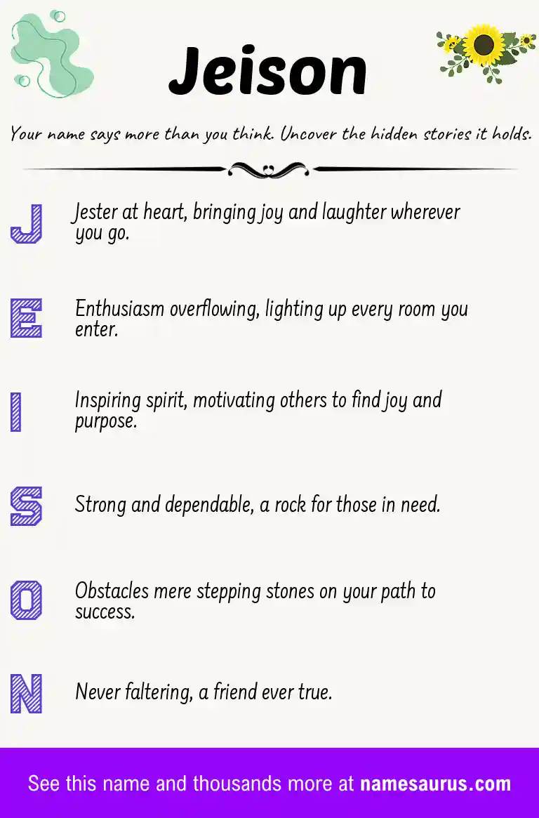 Acrostic poem about Jeison.