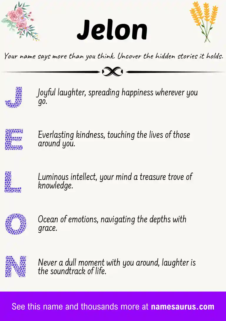 Acrostic poem about Jelon.