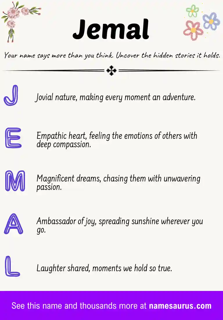 Acrostic poem about Jemal.
