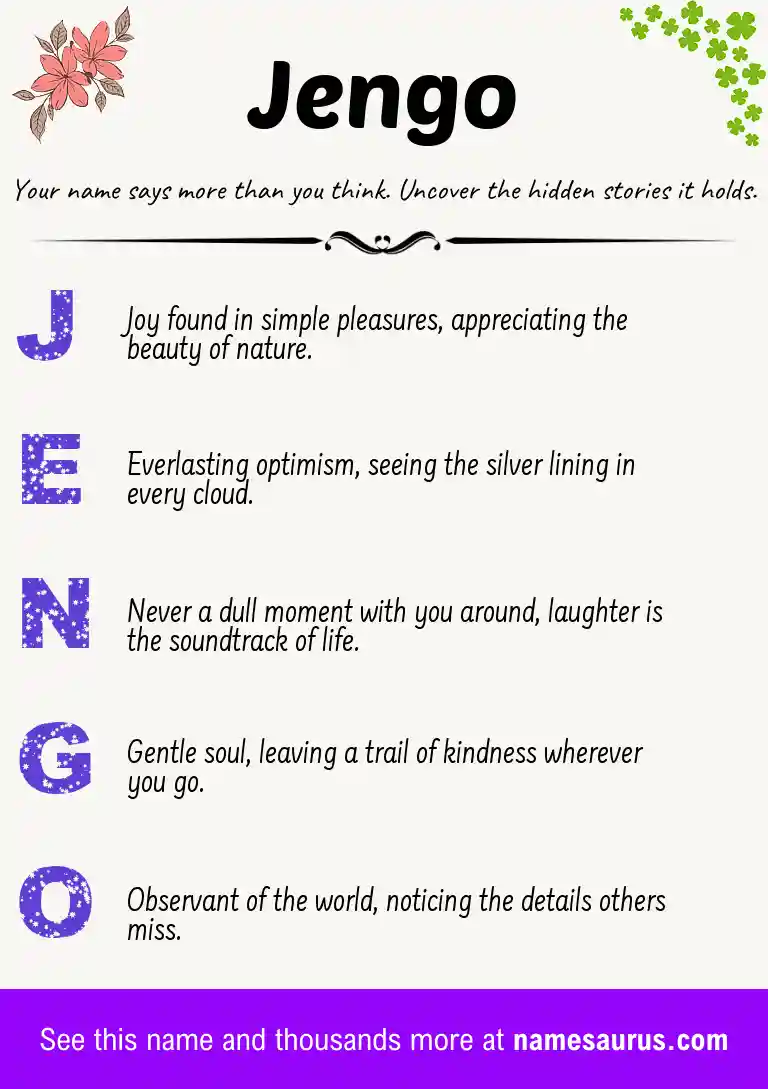 Acrostic poem about Jengo.