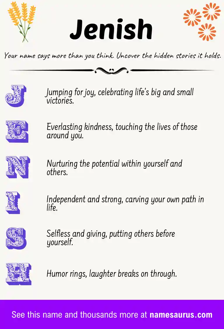 Acrostic poem about Jenish.