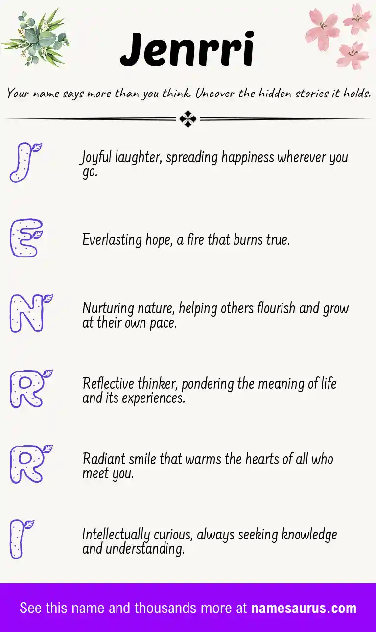 Acrostic poem about Jenrri.