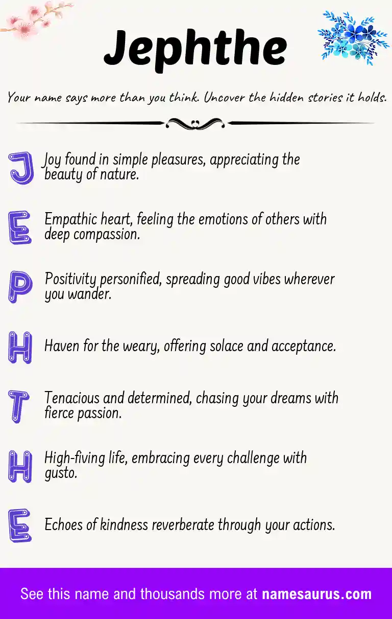 Acrostic poem about Jephthe.