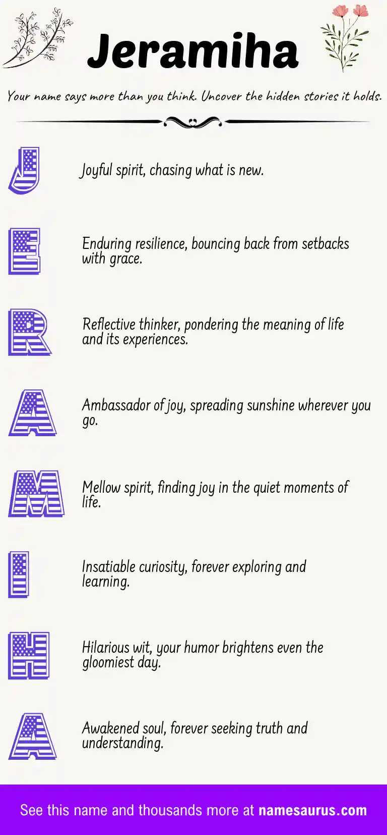 Acrostic poem about Jeramiha.