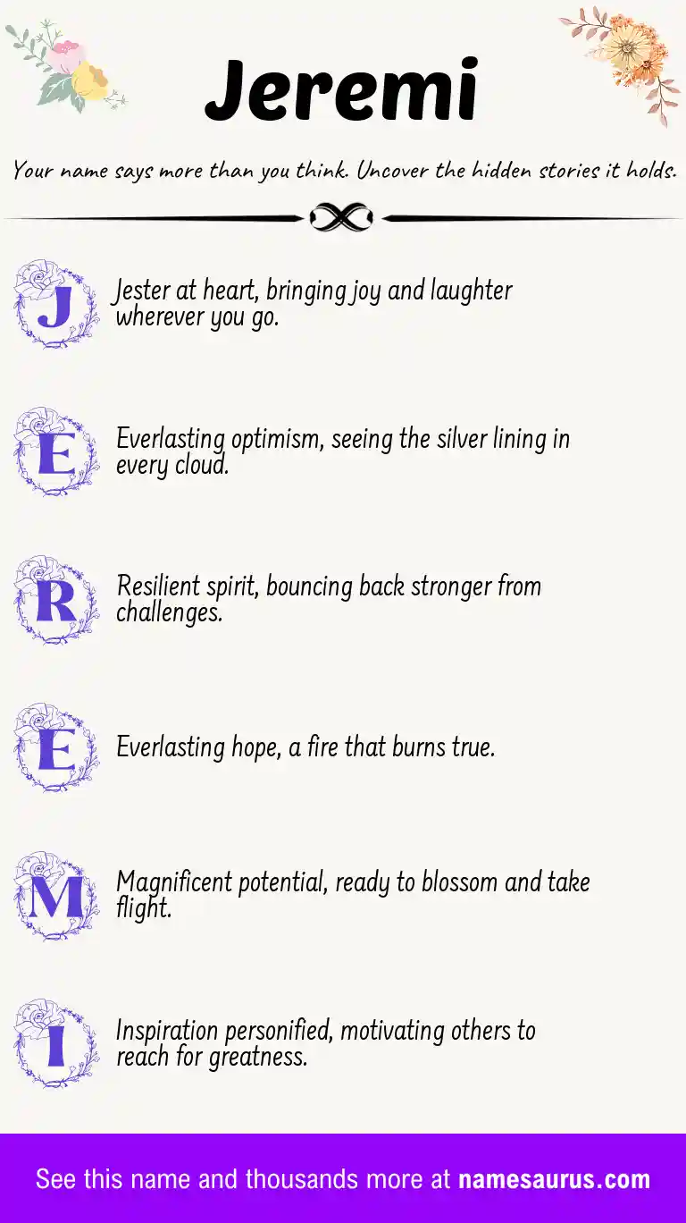 Acrostic poem about Jeremi.