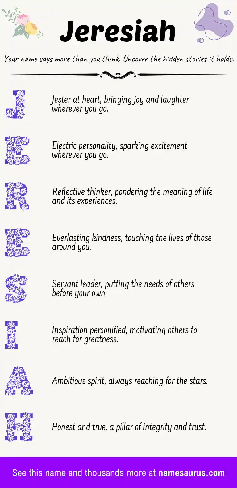 Acrostic poem about Jeresiah.