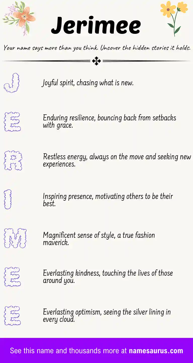 Acrostic poem about Jerimee.